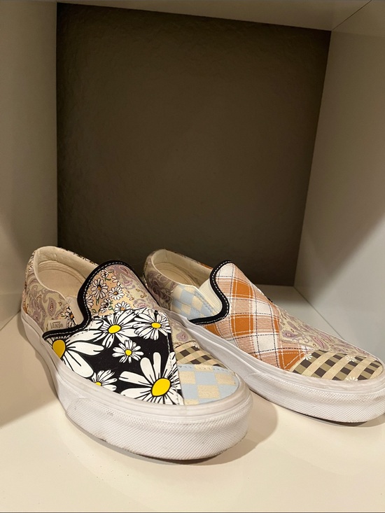 Vans Shoes - Vans Women’s Patchwork Slip-On Sneakers in Black, Yellow, Orange, Tan, Blue